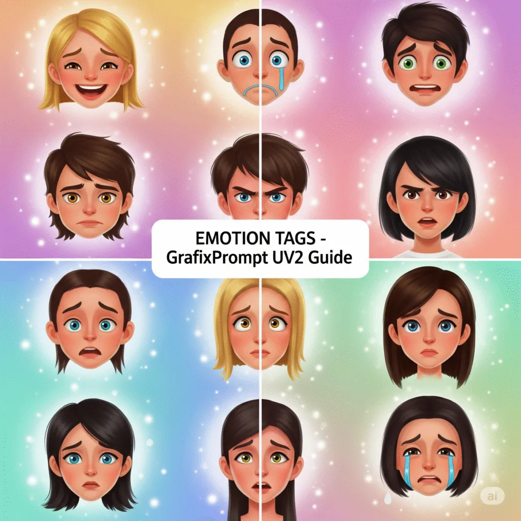 Facial emotions like happy, sad, angry, crying in AI image – GrafixPrompt thumbnail